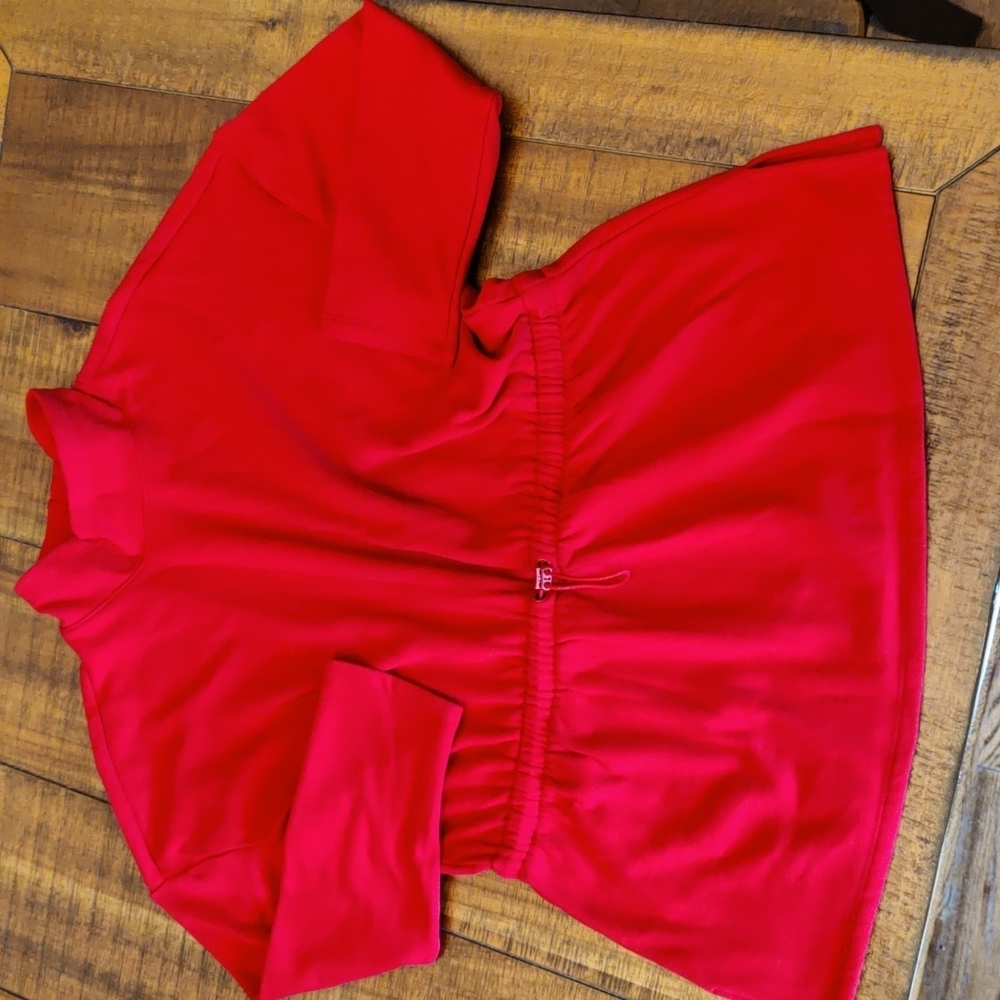 Liz Claiborne, Red Cinched Waist Mock Turtle Neck, Tunic Sweatshirt, Size Large